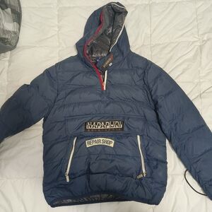 Napapijri Navy Puffer Jacket with Red Accents